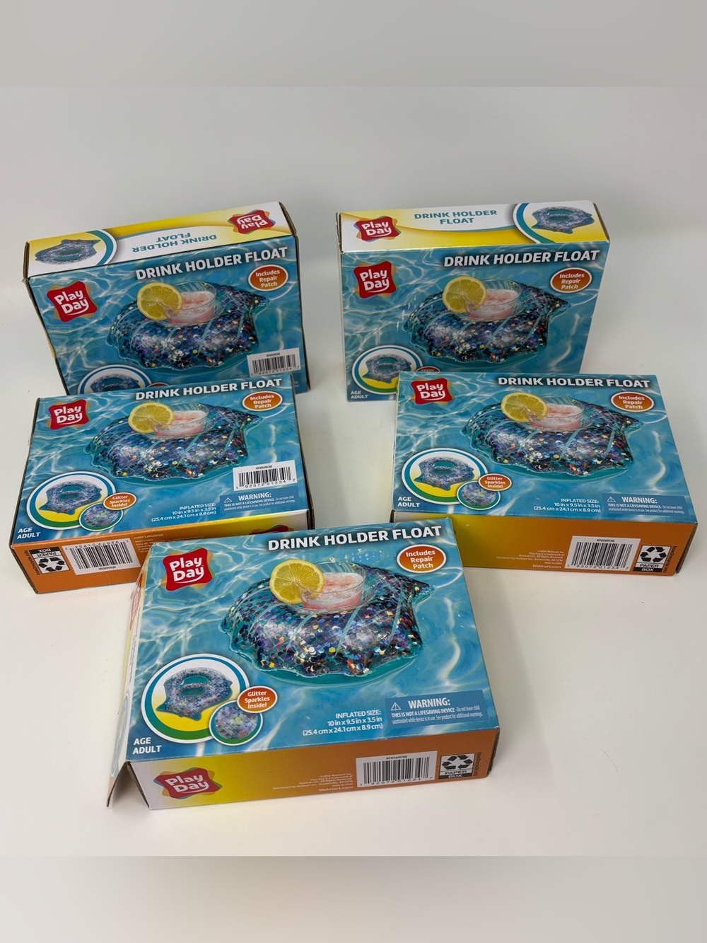 5-Pack PlayDay Mermaid Pool Drink Holders with Glitter | New In Box Inflatable